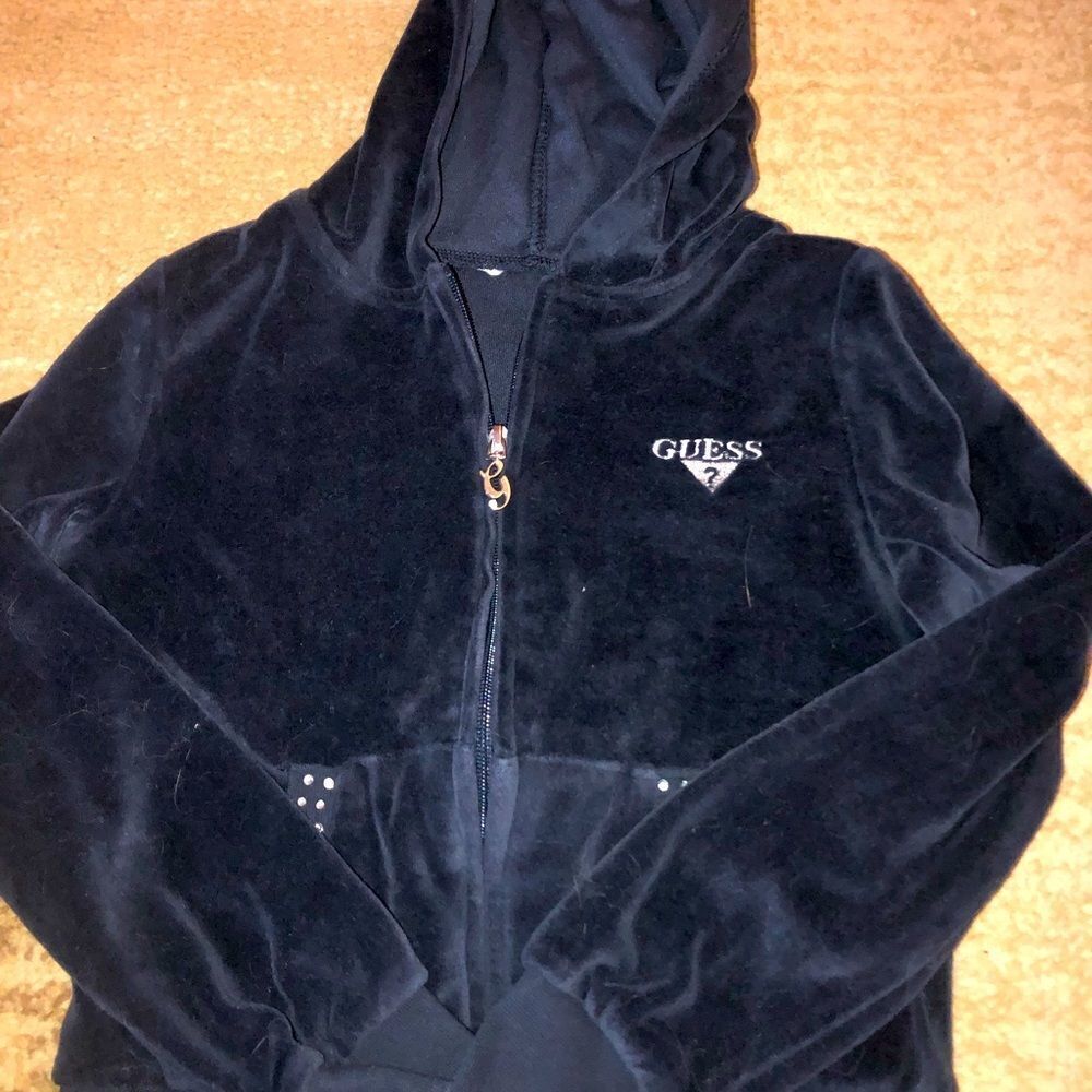 Guess velour kids jacket.  Long sleeve.  Black. Gold zipper